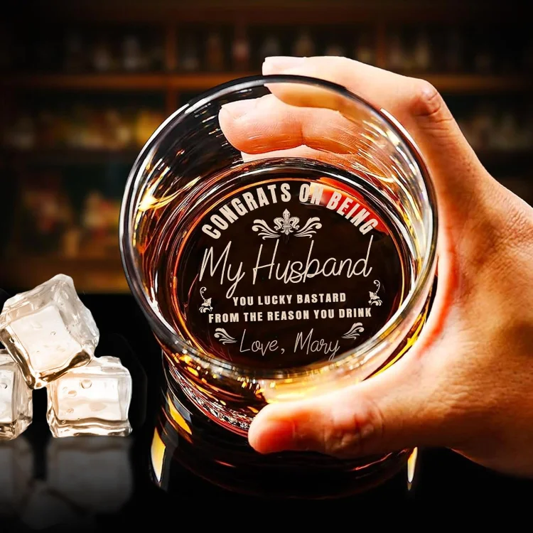 Custom Whiskey Glass Boyfriend Gift Idea Personalized Bottom Engraved Name Whiskey Glass For Husband