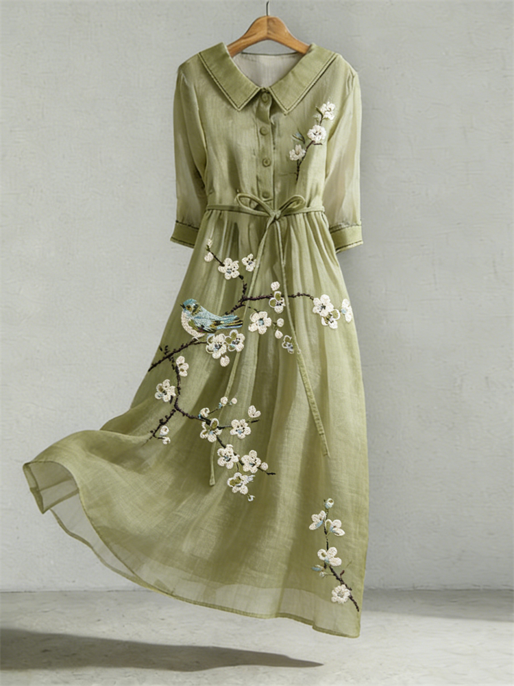 Comstylish Bird & Plum Blossom Japanese Art Flowy Maxi Dress