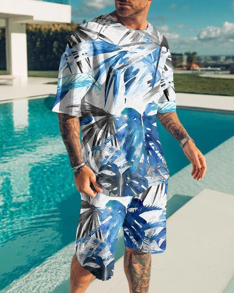 Men's Casual Print Short Sleeve Suits