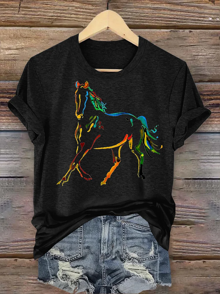 Women's Horse Art Print Short Sleeve T-Shirt