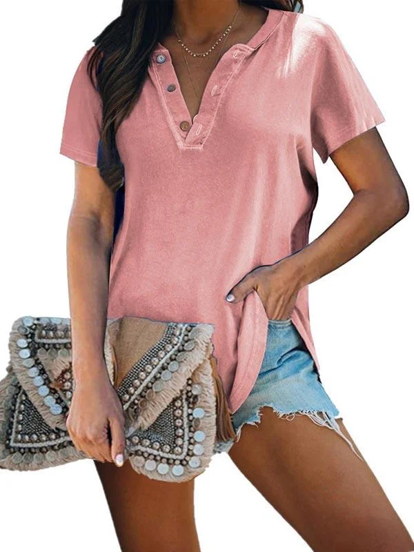 Women Half Sleeve V-neck Solid Color Dress