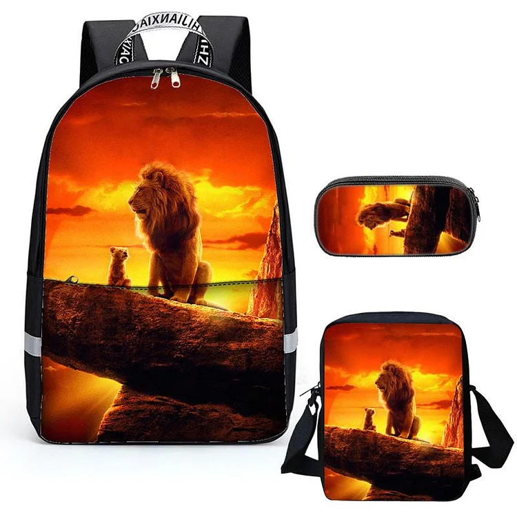 Mayoulove Unique  Designs 3D Animal  Lion School Backpack With Lunch bag Pencil Case-Mayoulove