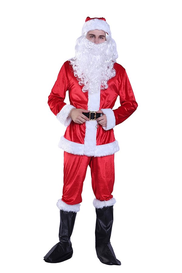 High Quality Fur Mens Christmas Santa Claus Costume Red-elleschic