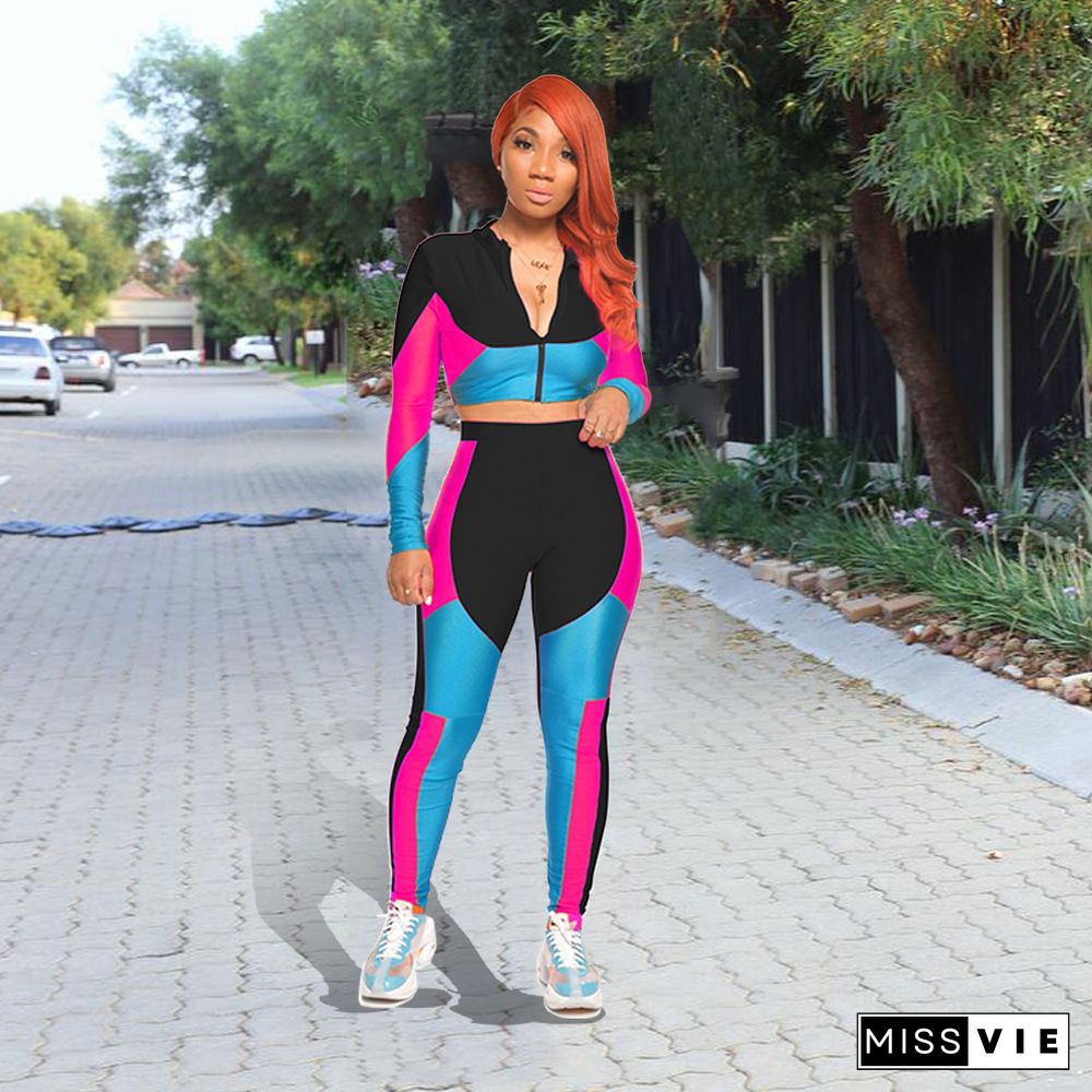 Hot-selling Color Block Mosaic Printing Leisure Two-piece Set