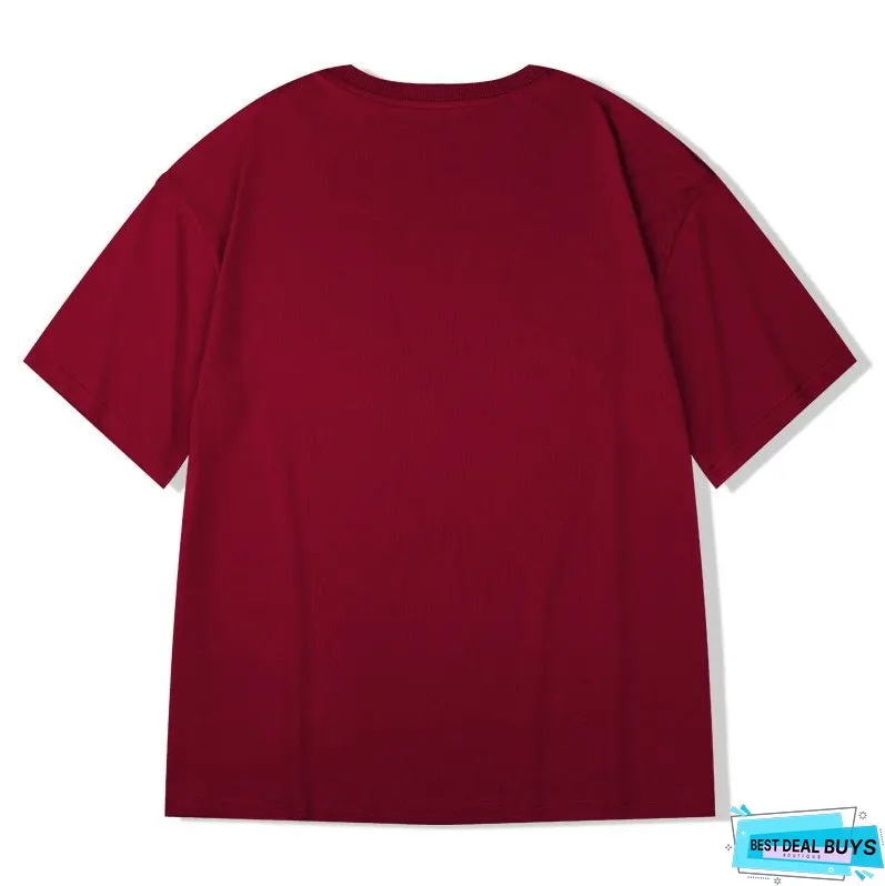 Men's Cotton Short Sleeve Over Sized Solid Color Loose T-shirt