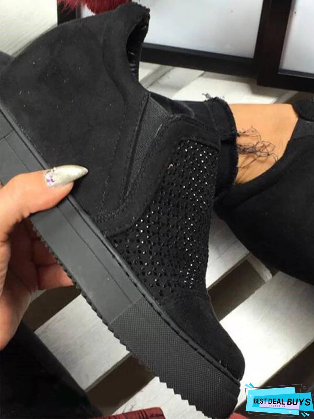 Lightweight Comfort Rhinestone Wedges Footwear