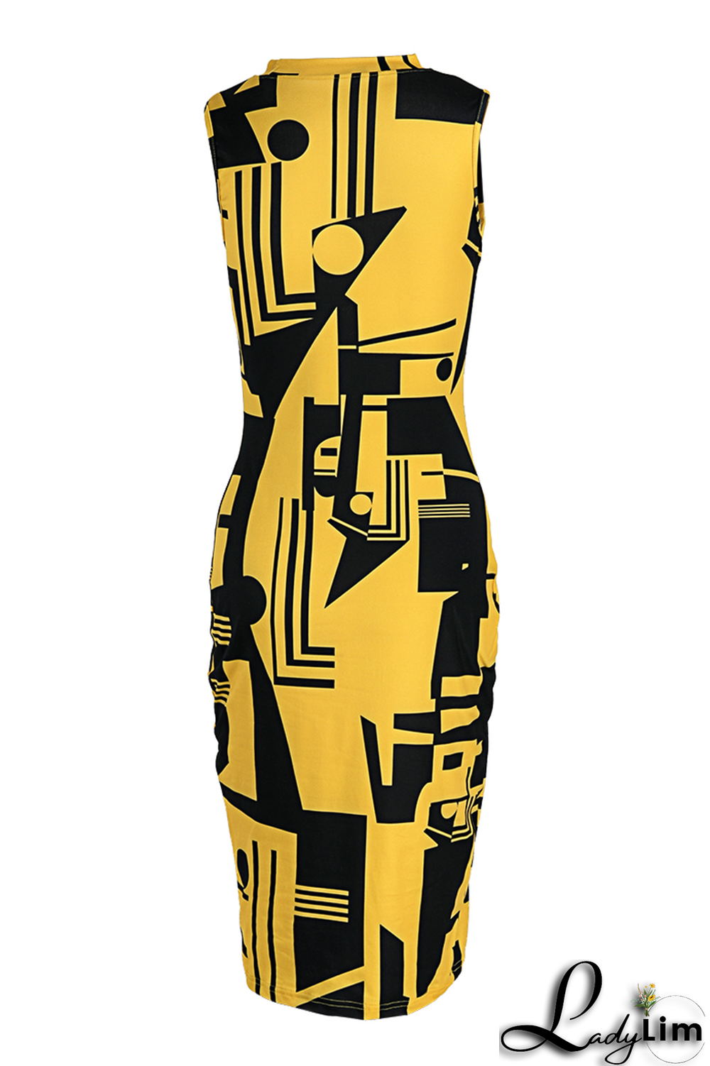 Yellow Casual Print Split Joint Half A Turtleneck Pencil Skirt Dresses