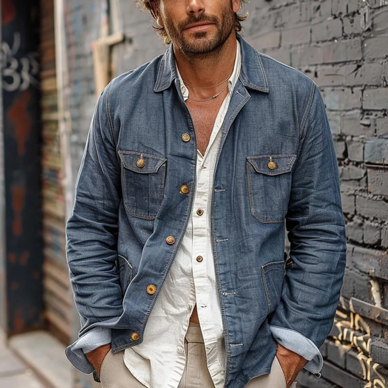 Men's Multi-Pocket Single Breasted Thin Denim Jacket
