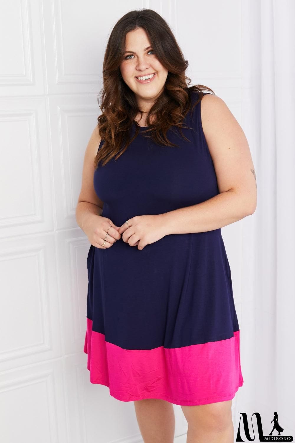 MidiSono - Yelete Full Size Two-Tone Sleeveless Mini Dress with Pockets