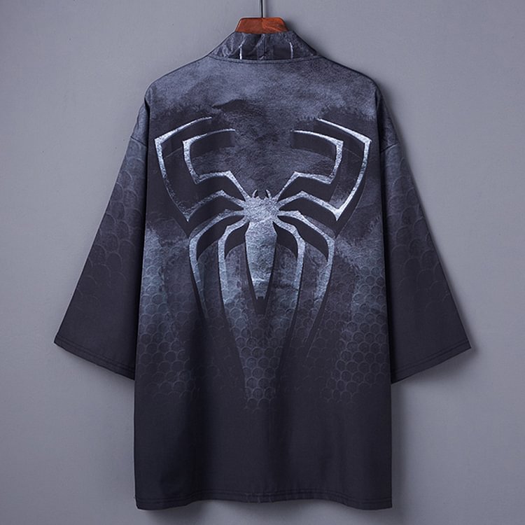 Vintage Spider Print Cardigan Kimono Outerwear - Modakawa modakawa