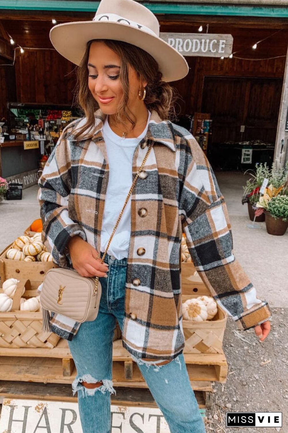 Fashion Regular Plaid Loose Shirt Coat