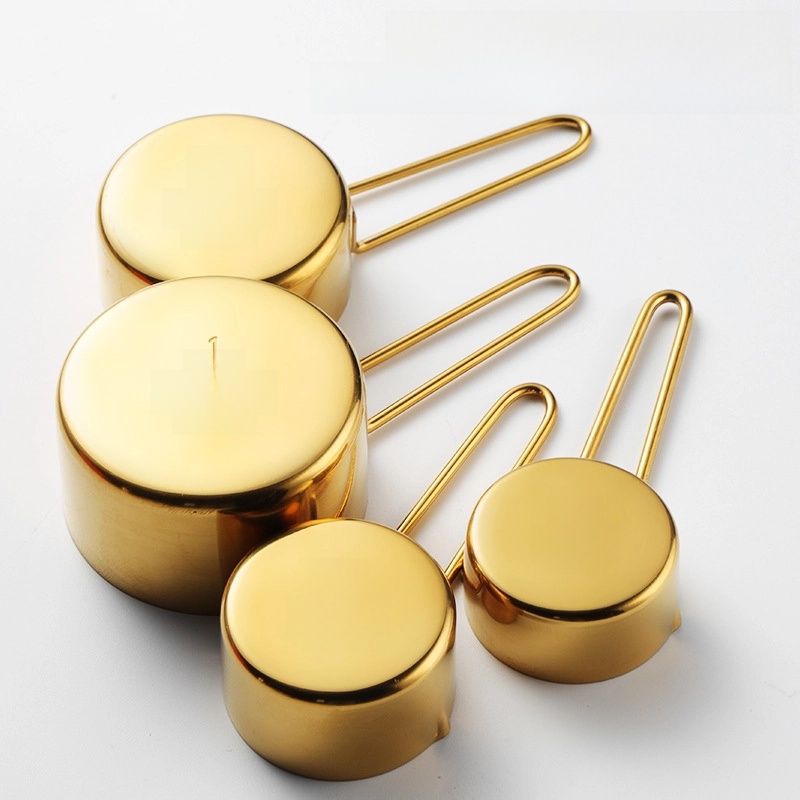 430 Stainless Steel Measuring Cup Measuring Spoon Suit 8-piece Rose Gold Wire Handle Measuring Spoon Measuring Cup 4-piece Set With Scale Gold