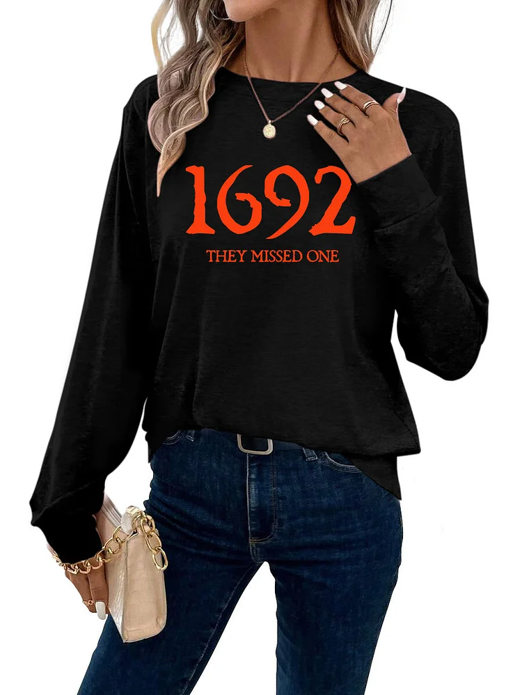 Women's 1692 they missed one Letter Print Holiday T-Shirts Crew Neck Long Sleeve
