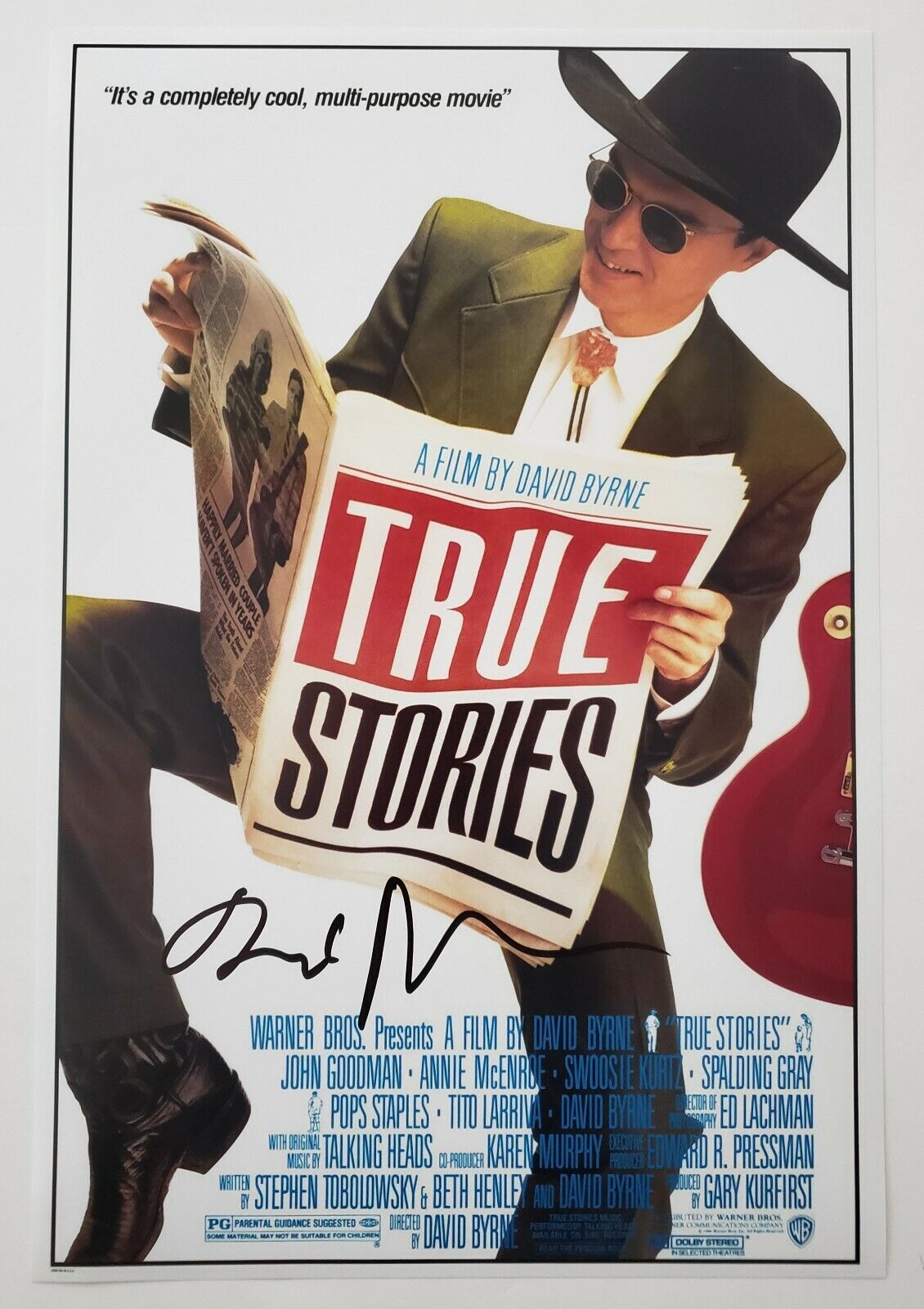 David Byrne Signed True Stories 12x18 Movie Poster Talking Heads LEGEND RAD