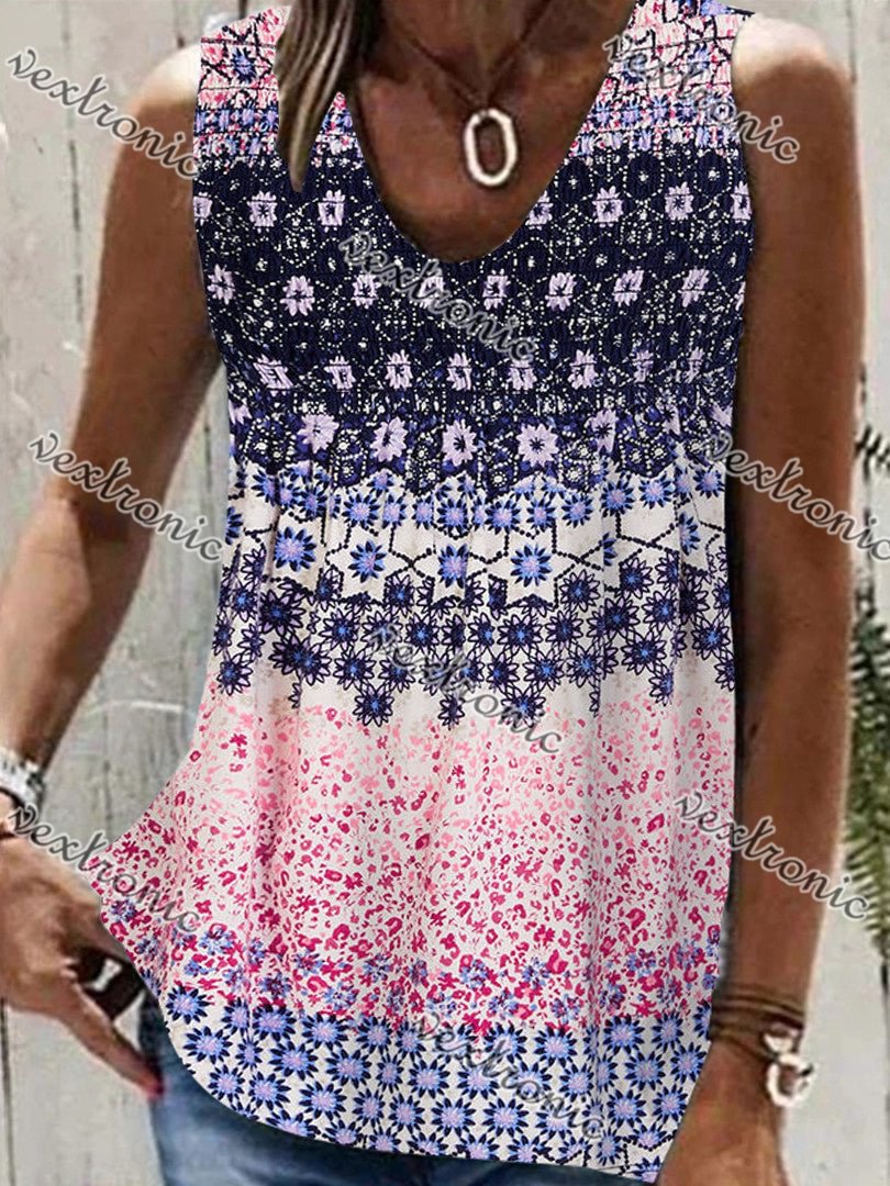 Women Sleeveless V-neck Floral Printed Graphic Tops