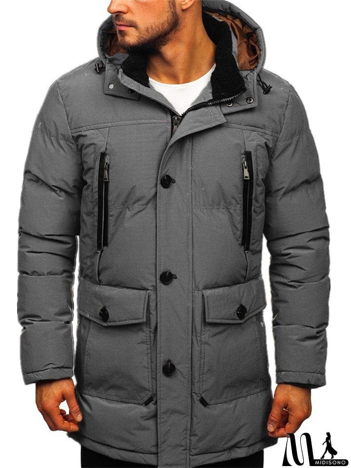 MidiSono - Men's Thickened Keep Warm Puffer Coat with Detachable Hood