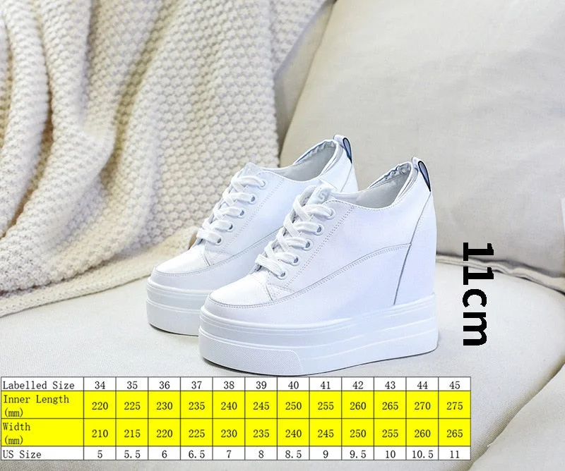 Fujin 11cm Platform Wedge Sneakers Shoes Genuine Leather Women Fashion Sneakers Hidden Heel Shoes Spring Autumn Summer Pumps