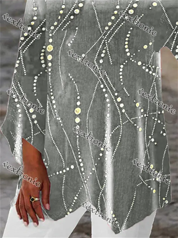 Women 3/4 Sleeve Scoop Neck Printed Stitching Women Tops