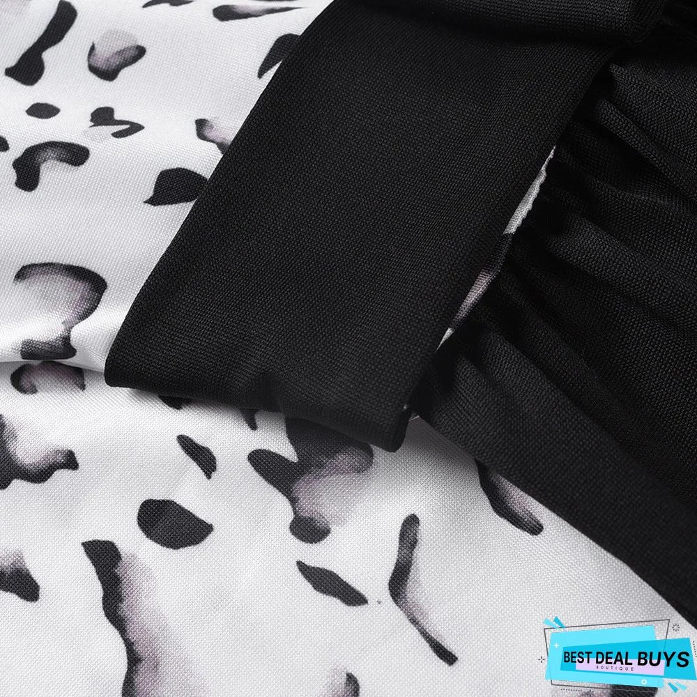 Leopard Stitched Long Sleeve Dress New Knitted Skirt In Autumn and Winter Black Dresses