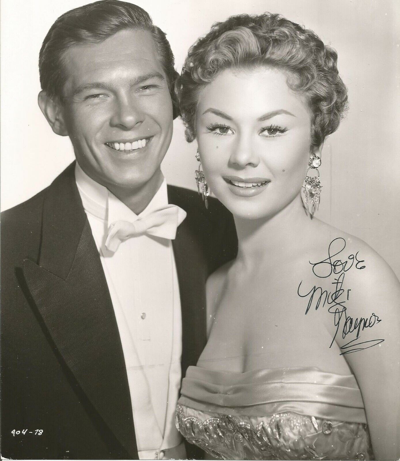 MITZI GAYNOR SIGNED 9X7 INCH Photo Poster painting- (WITH JOHNNIE RAY)-ALL ORIGINAL (TNBLS-BUS