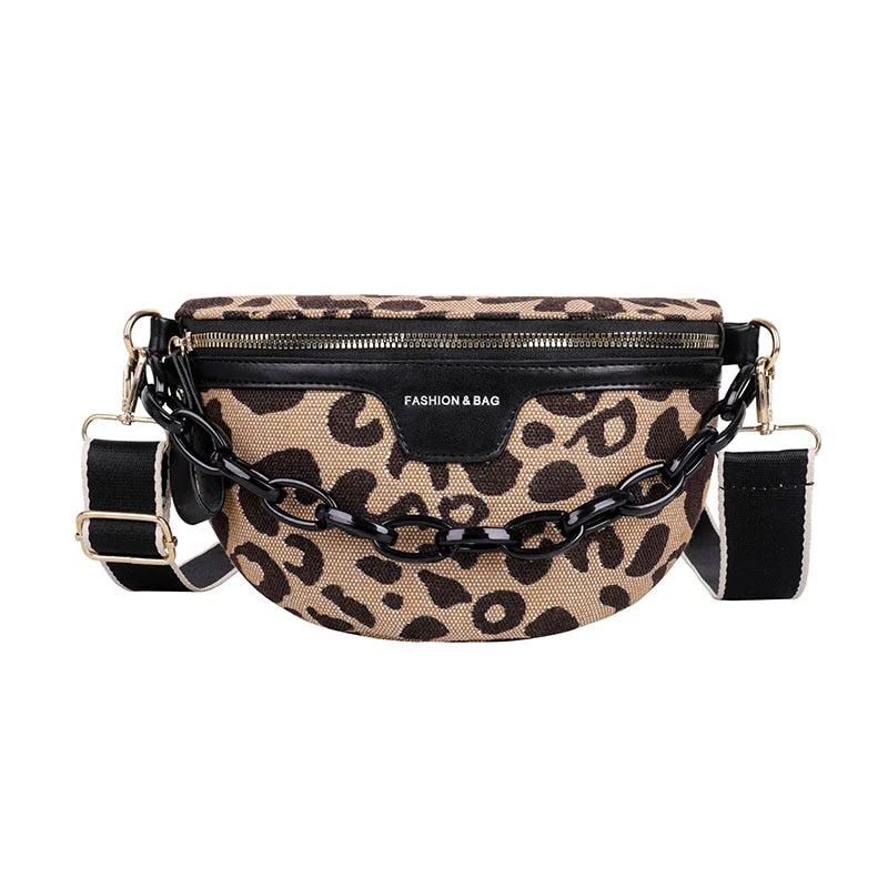 Women Bag Casual Vacation  Crossbody Chest Bags Leopards Pattern Zipper Waist Bags Brand Half Moon Luxury Women Fanny Pack