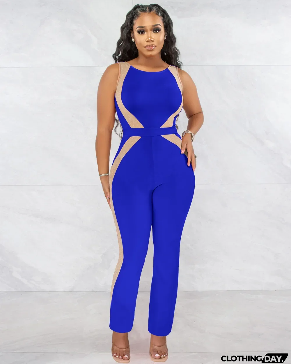 Fashion Patchwork Milk Silk Jumpsuit