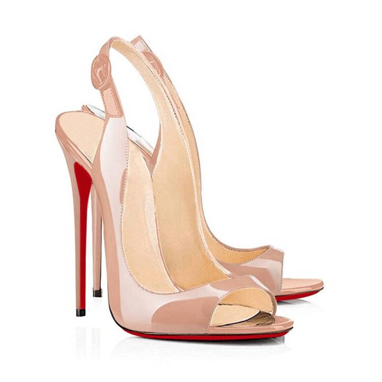Nude Pumps Red Bottom Ankle Strap Patent Women Summer Shoes-MERUMOTE