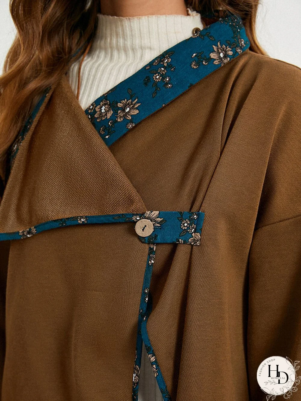 Floral Print Lapel Button Long Sleeve Women Jacket