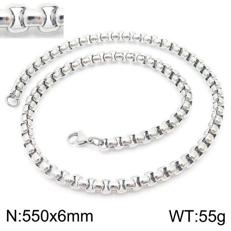 Fashion Classics Square Pearl Chain Men’s And Women’s Titanium Steel Necklace