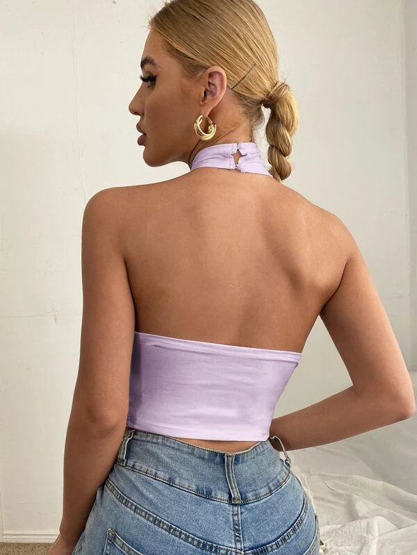 wsevypo Women Sleeveless Halter Cross Bandage Crop Tops Sexy Summer Solid Color Cutout Front Bustier Tops Backless Wrapped Tanks