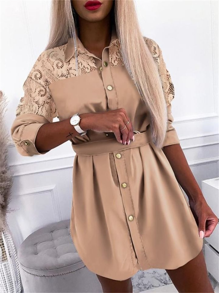 Autumn Winter New Long Sleeve Stitching Fashion Shirt Dress | EGEMISS
