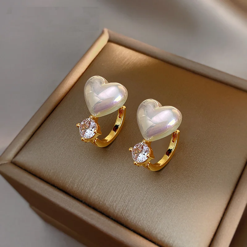 Heart Pearl Crystal Earrings
