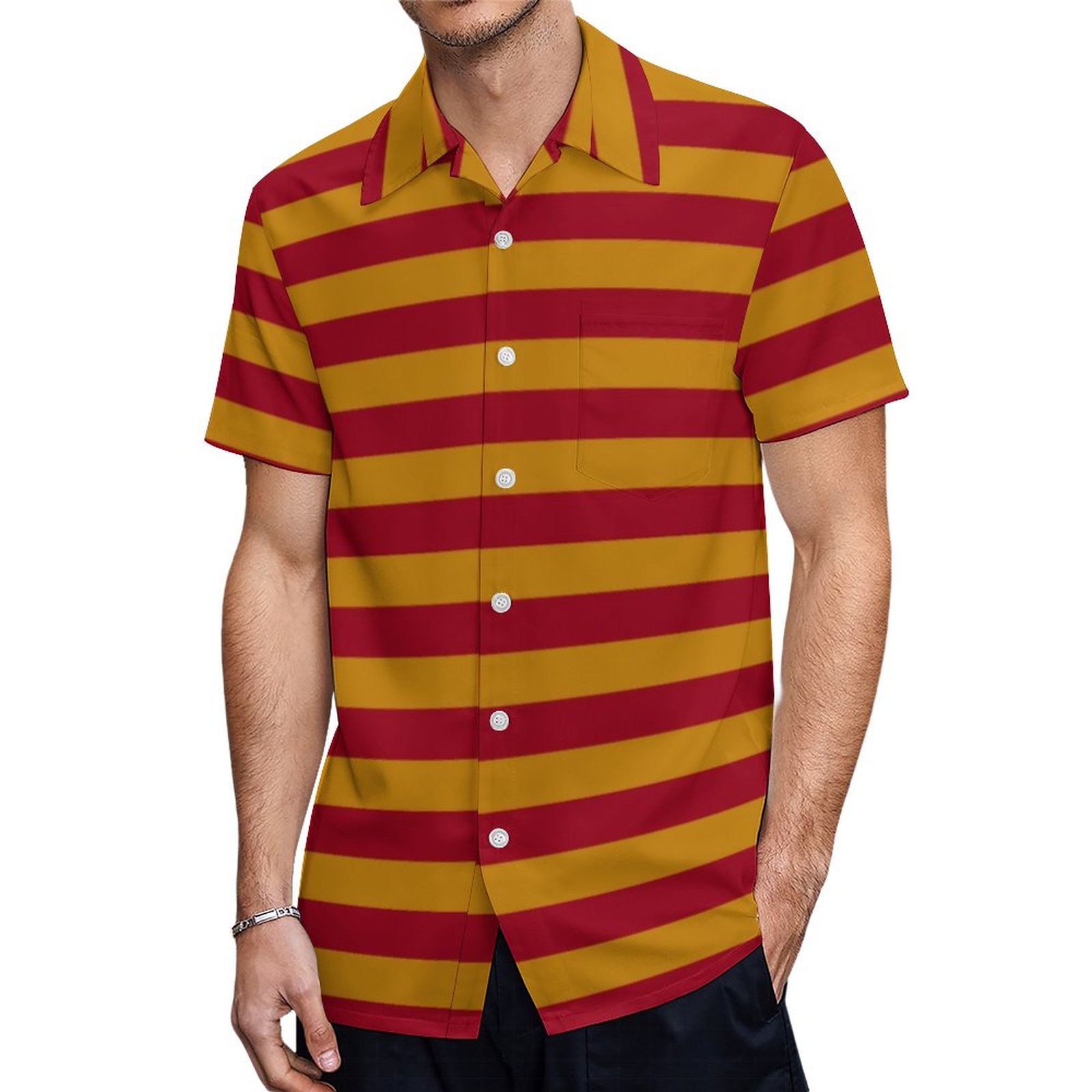 Garnet And Gold Stripes Hawaiian Shirt Mens Button Down Plus Size Tropical Hawaii Beach Shirts