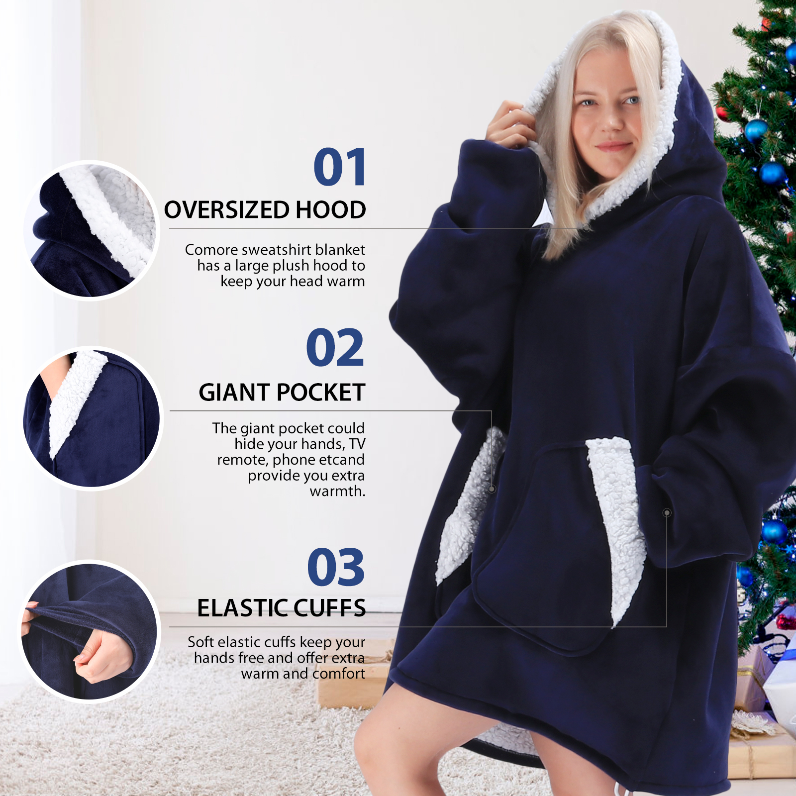 Comore Blanket Hoodie- Blue