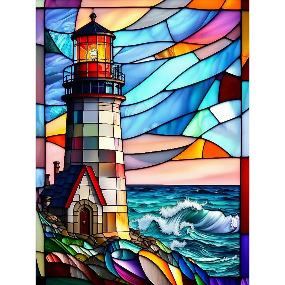 Diamond Painting - Full Round Drill - Stained Glass Lighthouse(30*40cm)
