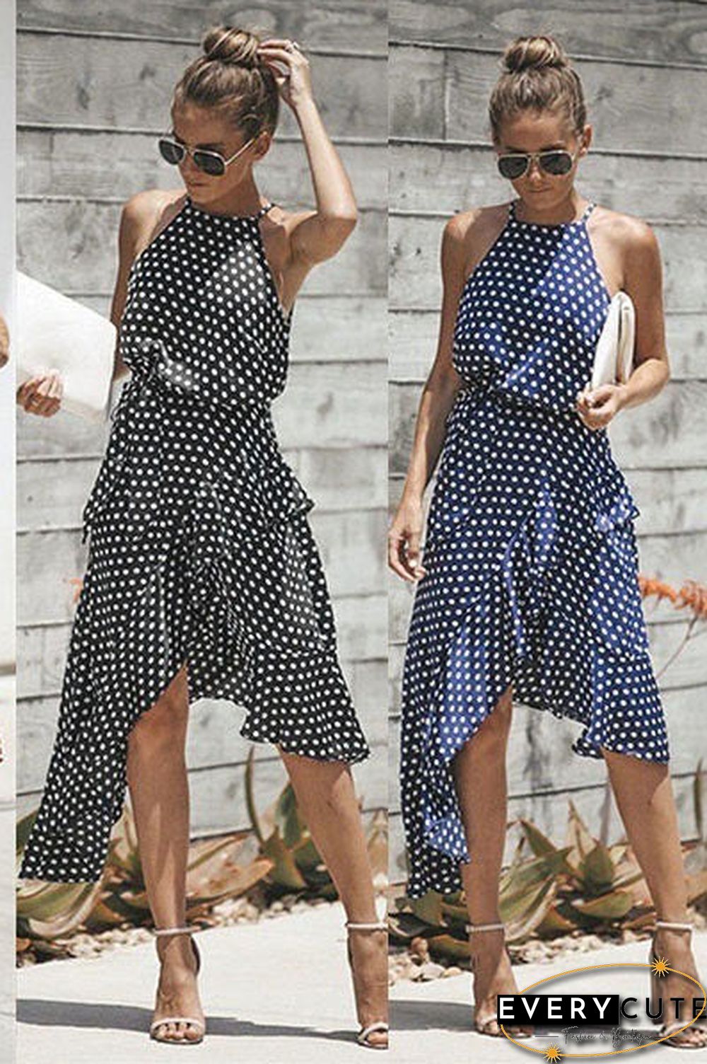 Summer Women's Polka Dot Asymmetrical Dress