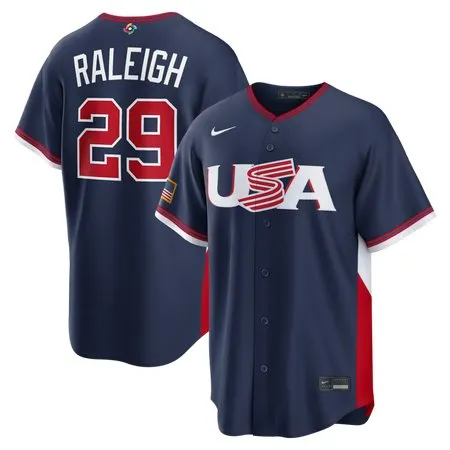 Youth USA Baseball #29 Cal Raleigh Navy 2026 World Baseball Classic Road Stadium Jersey