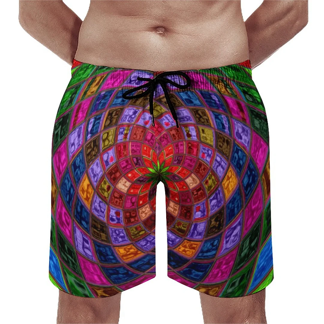 Abstract Mosaic Men's Swim Trunks Summer Board Shorts Quick Dry Beach Short with Pockets