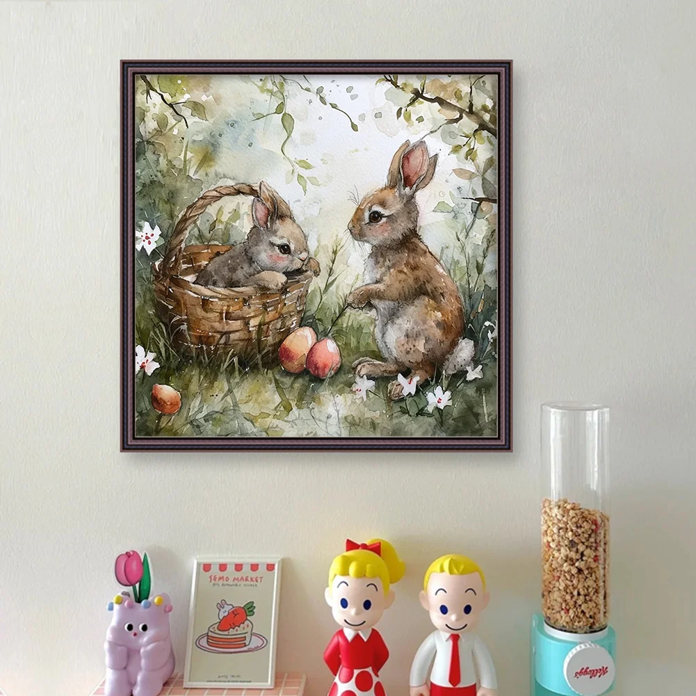 11CT Full Stamped Cross Stitch - Rabbit Playing In Grass(Canvas|50*50CM)