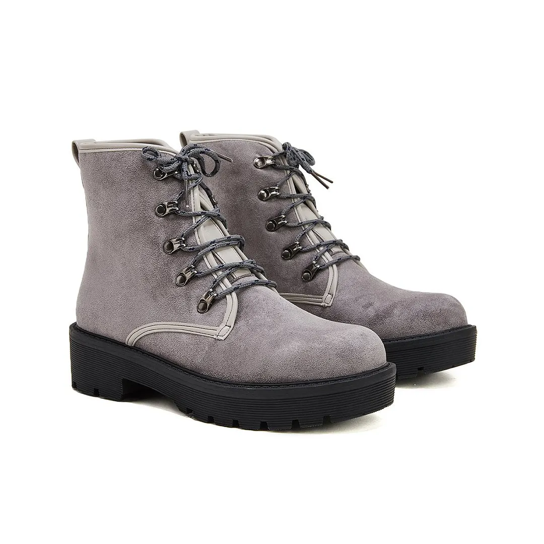Women's Simple Faux Suede Lace Up Combat Boots