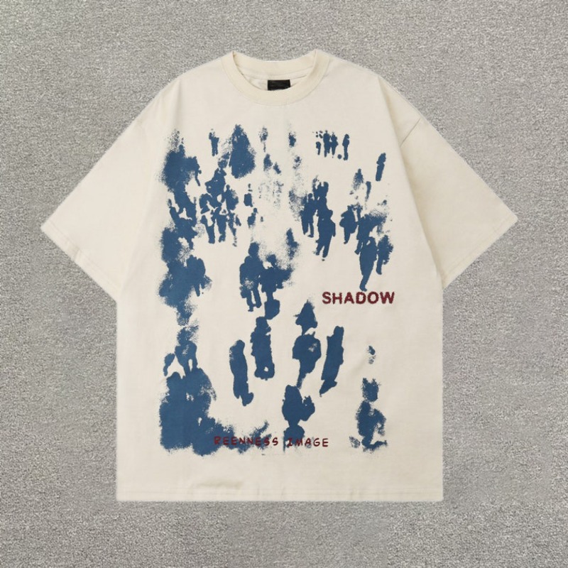 Retro Shadow Character Print Casual Cotton Short Sleeve T-Shirt