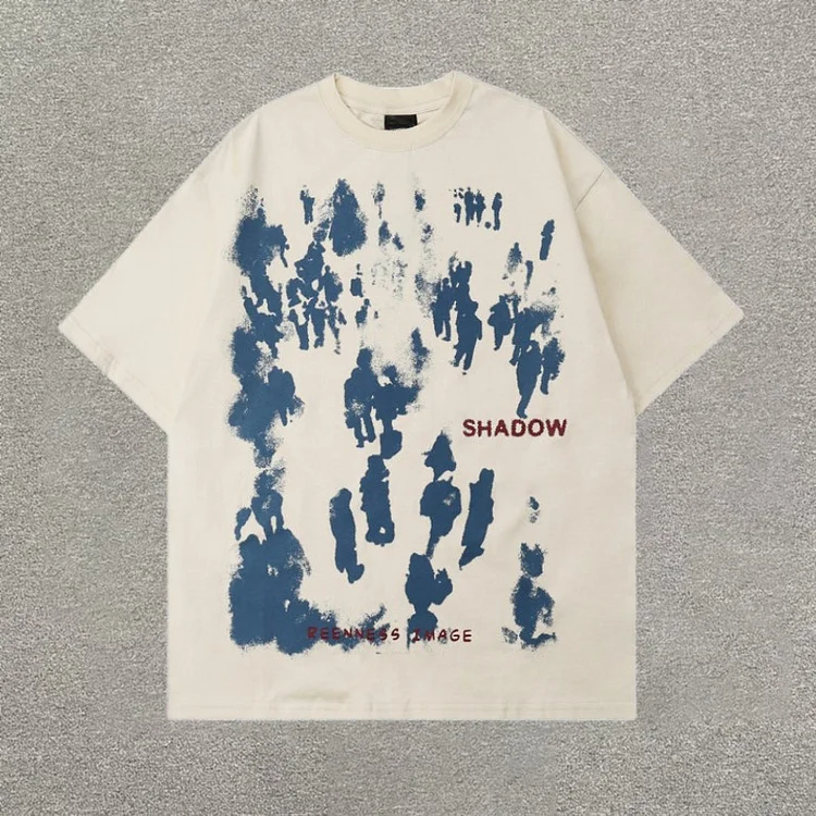 Sopula Retro Shadow Character Print Casual Cotton T-Shirt