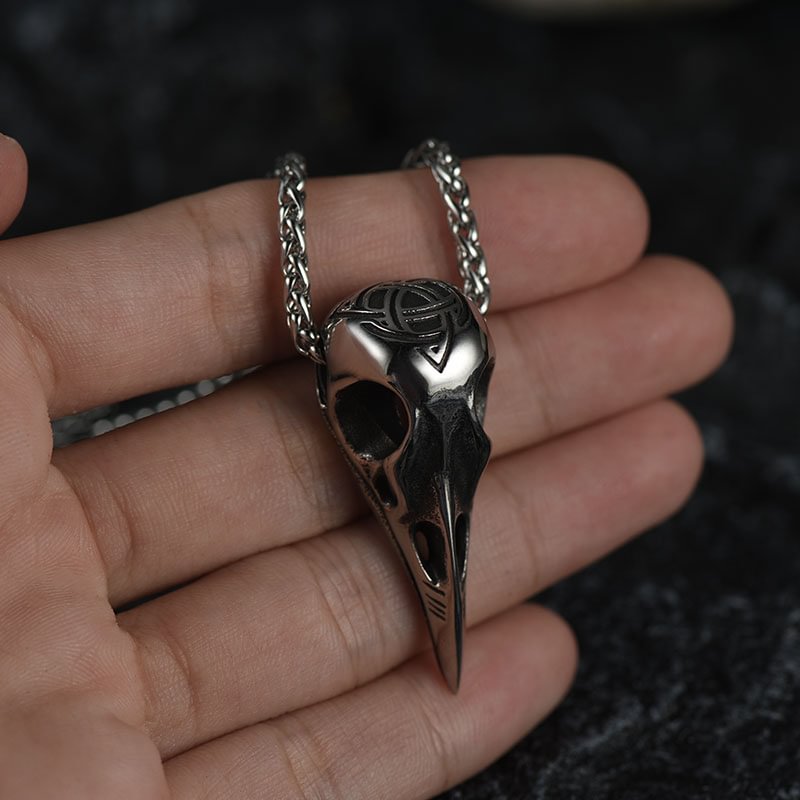 Viking Raven Skull Necklace with Celtic Knot for Men