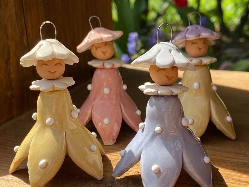 Happy Colorful Flower Fairy Ceramic Figures
