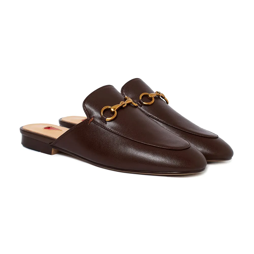 Red Heart Buckle Coffee Mules Shoes-vocosishoes