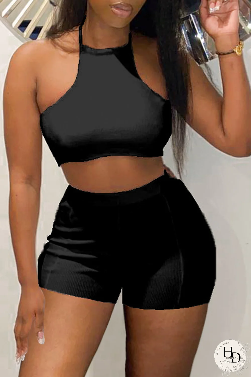 Red Sexy Solid Hollowed Out Halter Sleeveless Two Pieces