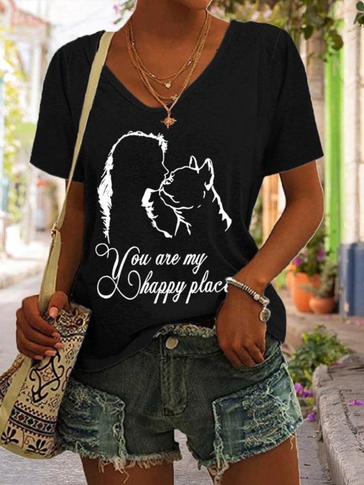 You Are My Happy Place Print Casual T Shirt