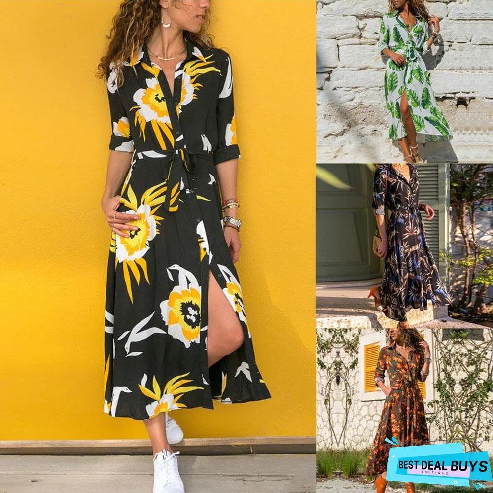 Autumn Printed Long Sleeve Lace Up Women's Dress Black Dresses