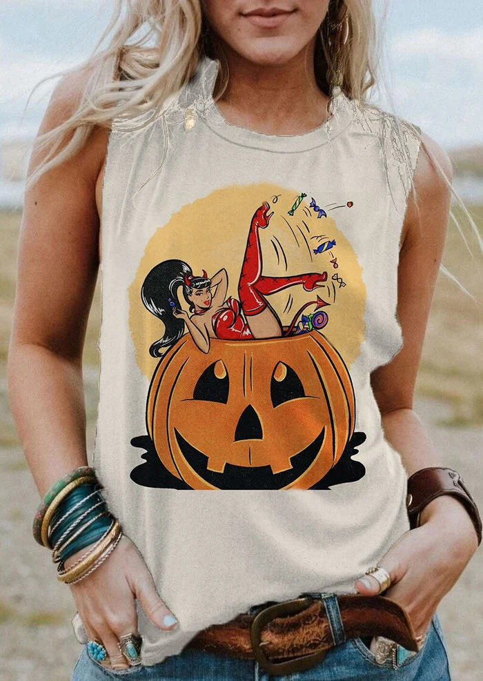 Retro Halloween Pumpkin Collage Girls' Printed Tank Top