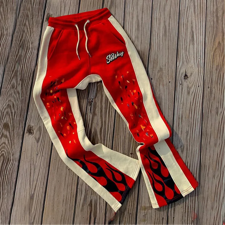 Loveciss®/ Casual Personality Flame Color Matching Flared Sweats Trousers
